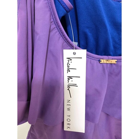 Nicole Miller Womens Purple Off-The-Shoulder Ruffle Swimsuit With Adjustable Str - Picture 4 of 10